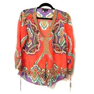 Pink 100% silk semi-sheer blouse